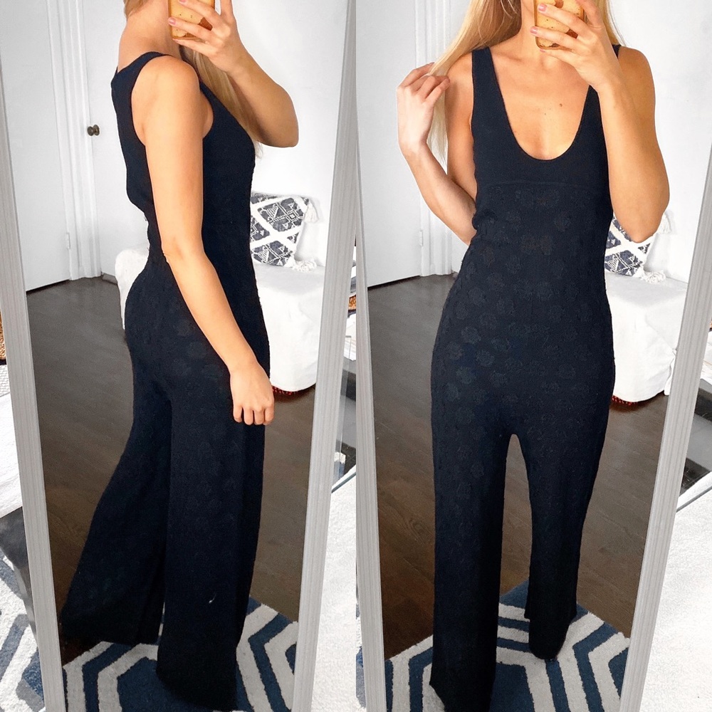 π€ REBECCA TAYLOR TALL BLACK SWISS DOT WOOL BLEND DOILY KNIT JUMPSUIT! - Picture 2 of 14